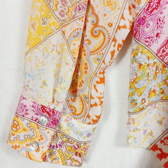Rose & Olive, XL Button Down Blouse, Long Sleeve, Multi Paisley Patchwork Print - Picture 9 of 15